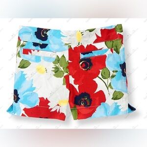 Janie And Jack Vivid Red Blue Yellow White Floral Toddler Girl Shorts Size 2T